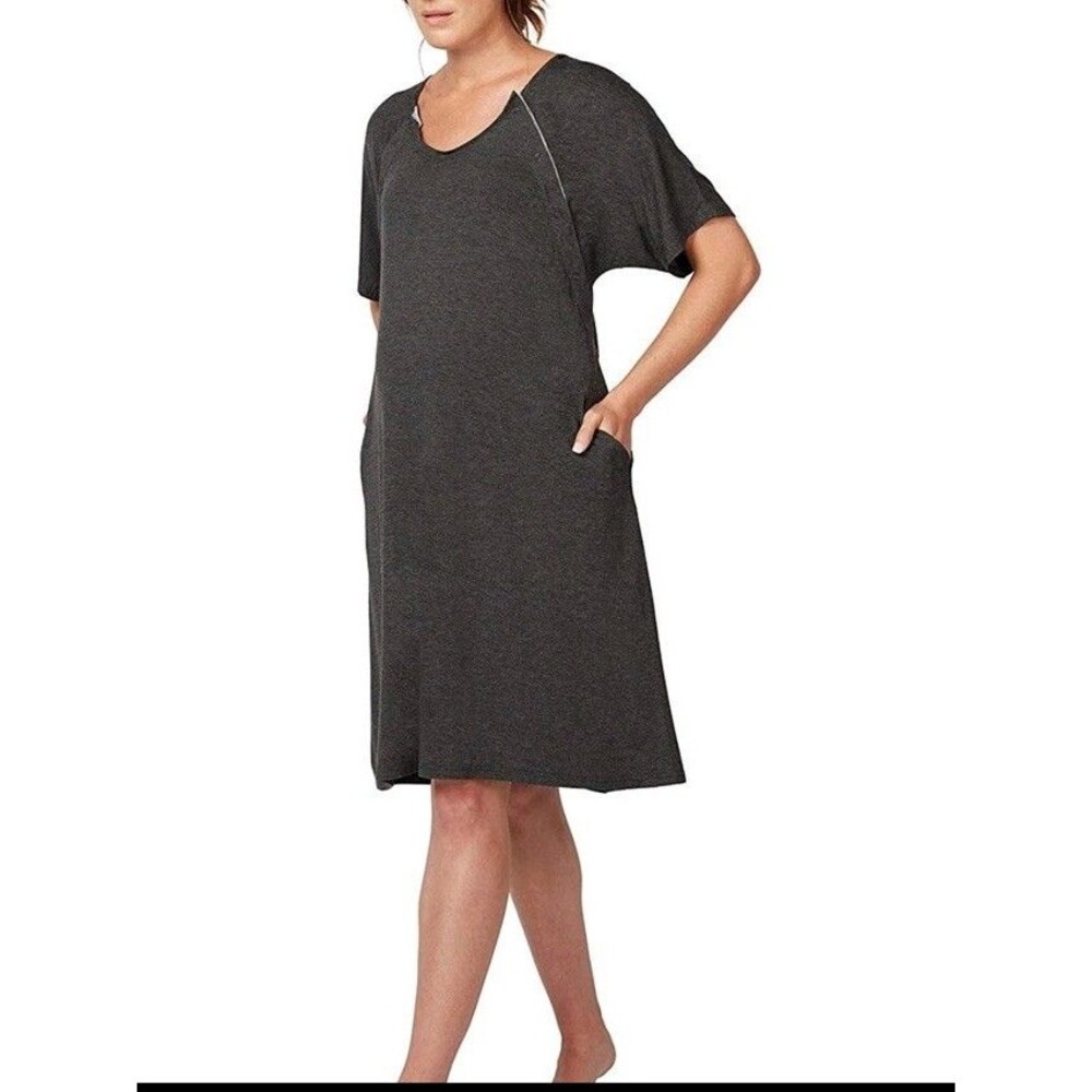 Frida Mom Labor and Delivery Soft Stretchy Gown for Hospital, Easy-Snap, Pockets